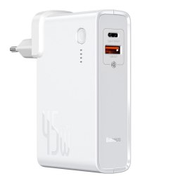 Ładowarka GaN + powerbank 10000mAh 2w1 Baseus Power Station, USB + USB-C, QC 3.0, PPS, PD 3.0, 5A, 45W (biała)