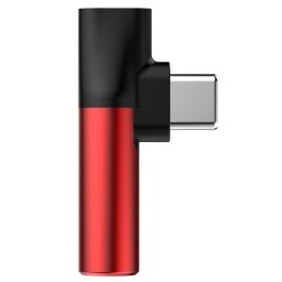 Adapter Audio Baseus L41 USB-C do Mini Jack 3.5mm + USB-C (czerwony)
