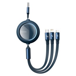 Kabel USB 3w1 Baseus Bright Mirror, USB do micro USB / USB-C / Lightning, 66W, 1.2m (niebieski)