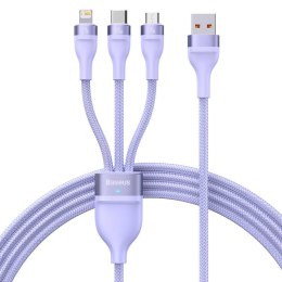 Kabel USB 3w1 Baseus Flash Series, USB-C + micro USB + Lightning, 100W, 1.2m (fioletowy)