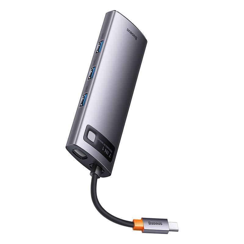 Hub 7w1 Baseus Metal Gleam Series, USB-C do 3x UB 3.0 + 2x HDMI +S USB-C PD + Ethernet RJ45