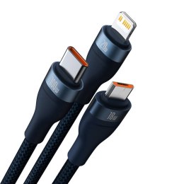 Kabel USB 3w1 Baseus Flash Series 2, USB-C + micro USB + Lightning, 100W, 1.2m (niebieski)