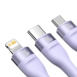 Kabel USB 3w1 Baseus Flash Series 2, USB-C + micro USB + Lightning, 100W, 1.5m (fioletowy)