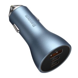 Ładowarka samochodowa Baseus Golden Contactor Pro, 2x USB-C, 1x USB, 65W (niebieska)