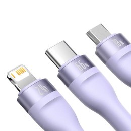 Kabel USB 3w1 Baseus Flash II, USB-C + micro USB + Lightning, 66W, 1.2m (fioletowy)
