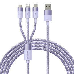 Kabel USB 3w1 Baseus StarSpeed, USB-C + micro USB + Lightning, 3,5A, 1.2m (fioletowy)