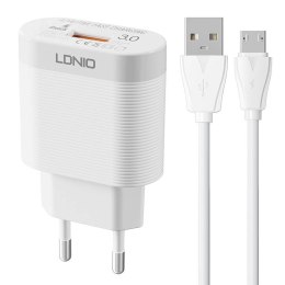 Ładowarka sieciowa LDNIO A303Q USB 18W + kabel MicroUSB