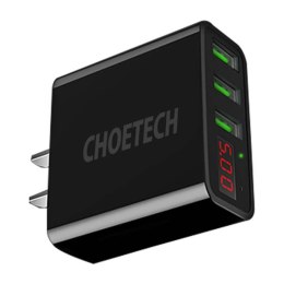 Ładowarka sieciowa Choetech C0026, wtyczka US, 3x USB-C z cyfrowym wyświetlaczem 15W (czarna)