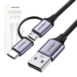 Kabel USB 2w1 UGREEN Type-C / Micro USB, QC 3.0, 1m (czarno-szary)