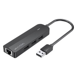 Hub USB 2.0 z 3 portami i adapterem Ethernet 100m Vention CHPBB 0,15m czarny