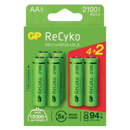 GP ReCyko 2100 Series Akumulatorki AA / R6 / HR6 Ni-MH 6x 2100mAh 1,2V