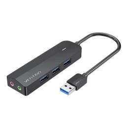 Hub USB 3.0 z 3 portami, kartą dźwiękową i zasilaczem Vention CHIBB 0,15m czarny