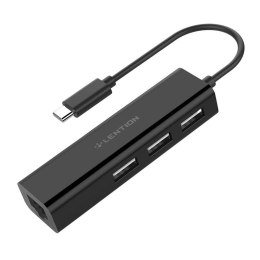 Hub Lention USB-C do 3x USB 2.0 + Ethernet Adapter (czarny)