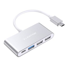 Hub 4w1 Lention USB-C do USB 3.0 + 2x USB 2.0 + USB-C (srebrny)