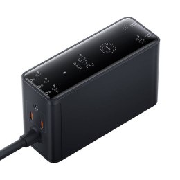 Ładowarka Baseus GaN z cyfrowym panelem, 3x USB-C + USB+ DC, 240W + kabel 1m (czarna)