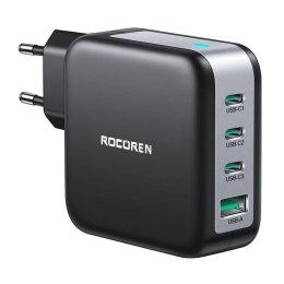 Ładowarka sieciowa Rocoren 3x USB-C, 1x USB, Power Delivery 3.0, GaN, 100W (czarna)